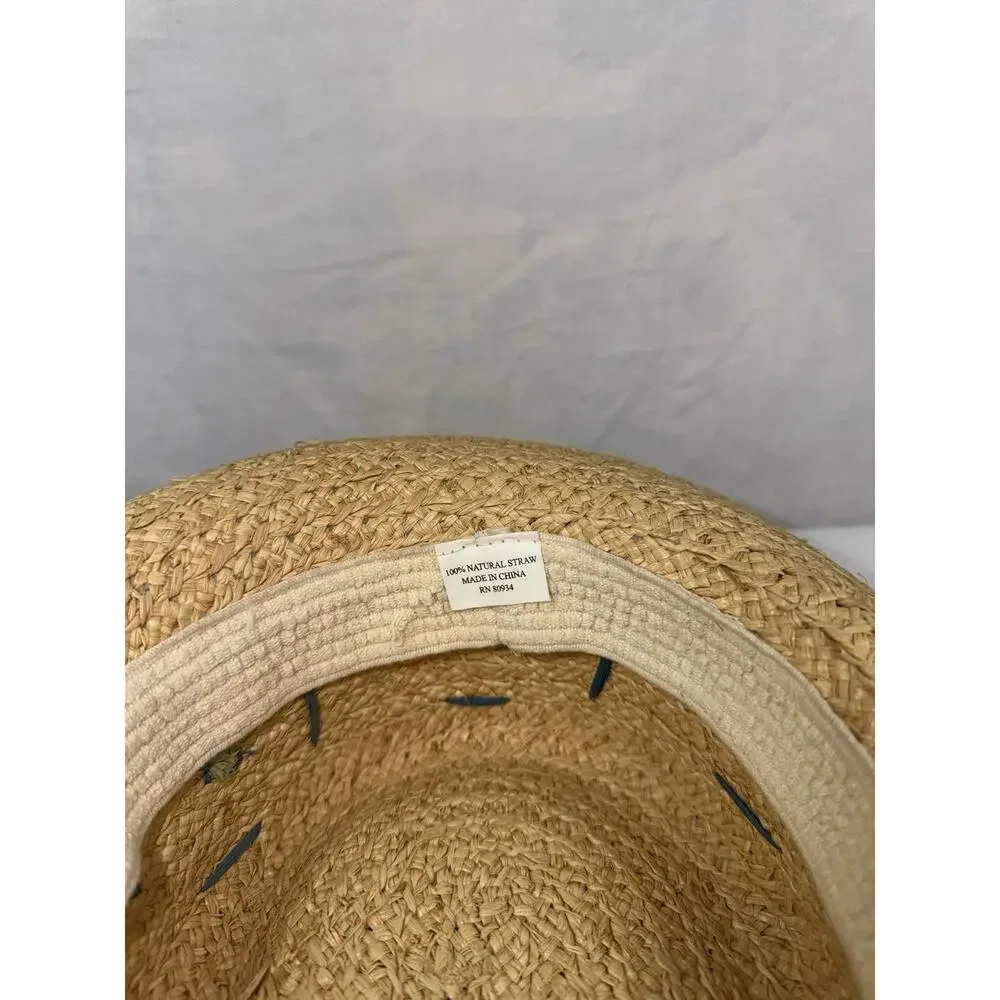 Vintage Natural Straw Sun Hat Wide Brim Floral Raffia Beach Boho Cottagecore - Picture 4 of 9